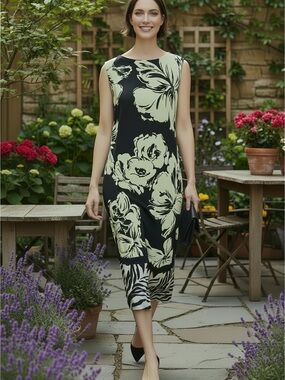 MAYA BROOKE Midi/Maxi Sleeveless Sheath.
Back Zipper, Kick Pleat. Size: 18. $30.